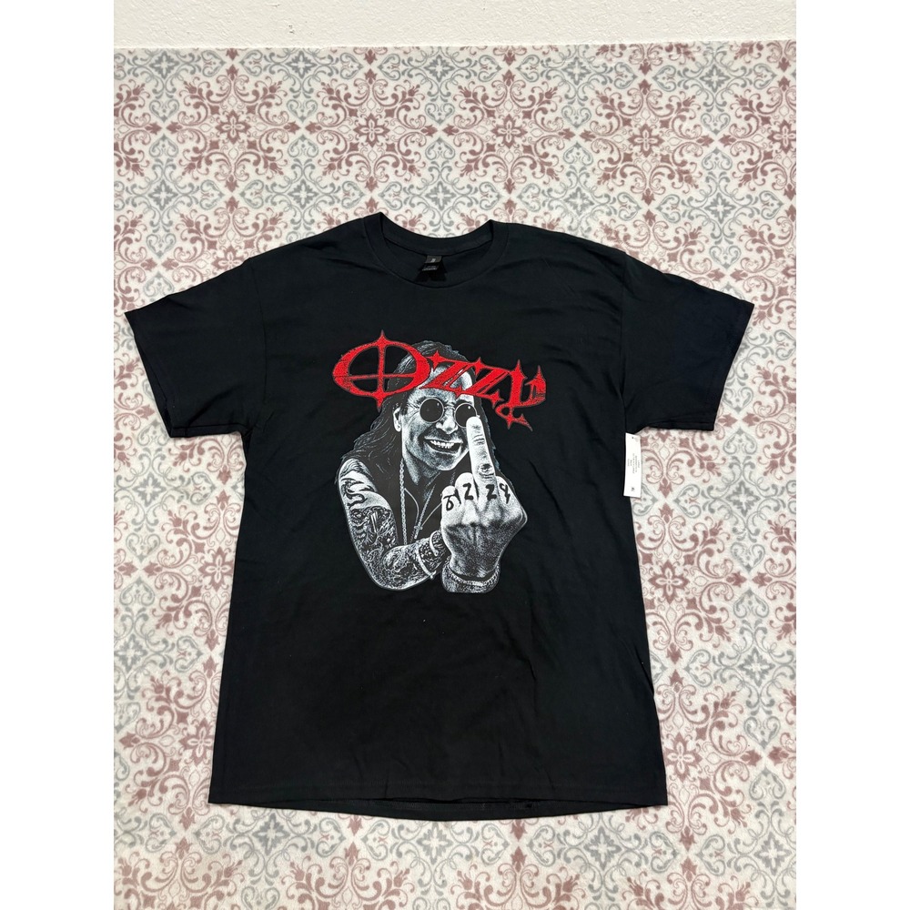 Ozzy Osbourne Middle Finger Graphic T-Shirt Black Gildan Heavy Cotton Large NEW
